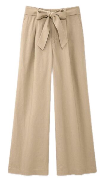 ベルテッドリネンコットンワイドストレートパンツ(丈標準66~68cm)