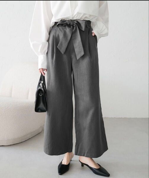 アンドミー パンツ ワイド グレー イージーパンツ 幅広 ゆったりレディースL 2way