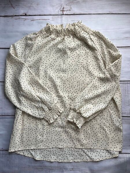 ブラウス 長袖 シャツ チュニック水玉 ドット アイボリー レディースM