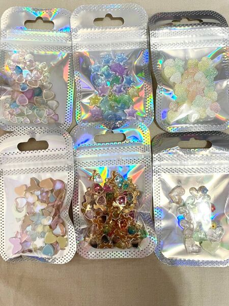 デコパーツ詰め合わせ 6種類セット ハンドメイド アクセサリー材料 レジンやネイルなど