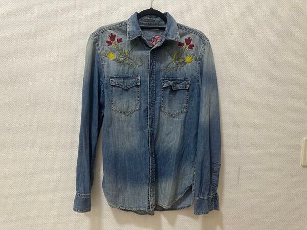 ZARA DENIM SHIRT 刺繍 デニムシャツ サイズ M