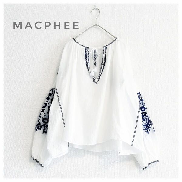 美品 MACPHEE コットンリネン エンブロイダリーギャザーブラウス 36
