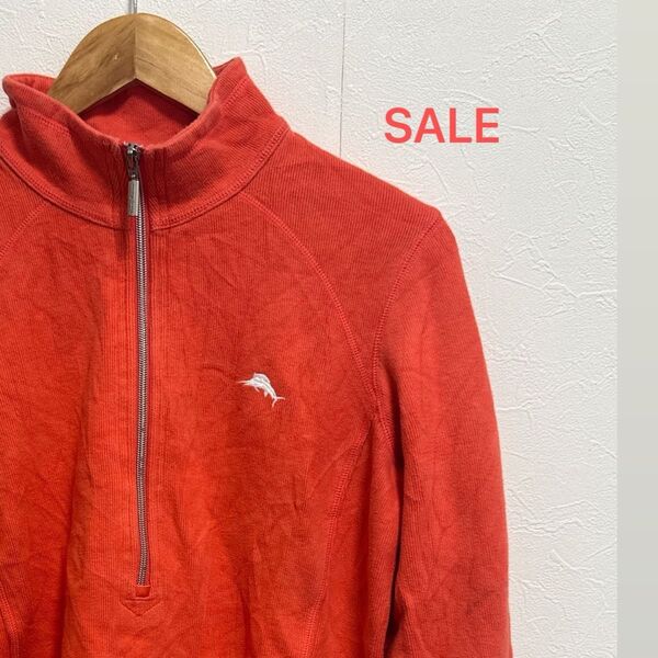 Tommy Bahama ハーフジップトップス レッド 古着