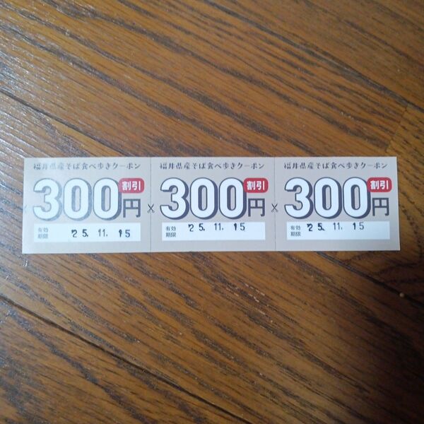 福井県産 そば食べ歩き クーポン 300円 3枚 11月15まで
