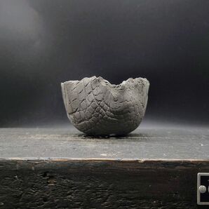 BP89ng CELECTオリジナル手びねり BALL POT 鰐豆鉢 無釉 フチちぎり 陶器鉢 作家鉢 手作り植木鉢 クロコ柄