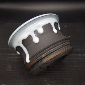 E4D CELECTオリジナル 霜影POT 垂 作家鉢 陶器豆鉢 多肉 珍奇植物 アガベ サボテン 黒土 約4号