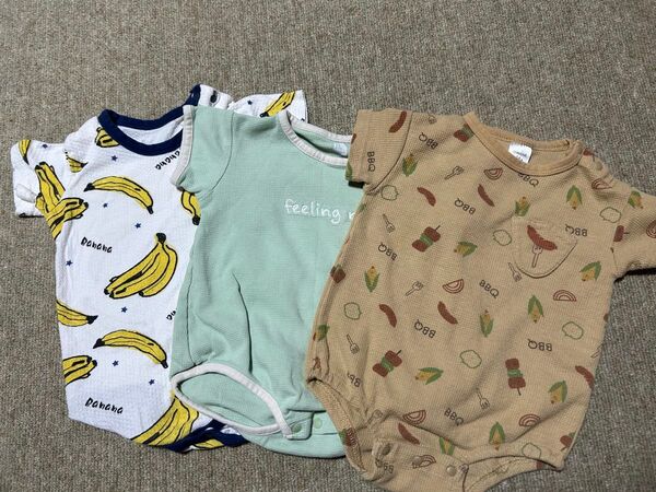 ロンパース 3枚セット 80 センチ バナナ柄 バーベキュー柄 まとめ売り