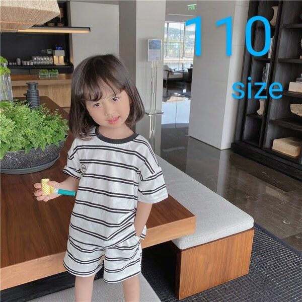 セットアップ ホワイト 110 上下セット ボーダー キッズ 半袖 ハーフパンツ Tシャツ