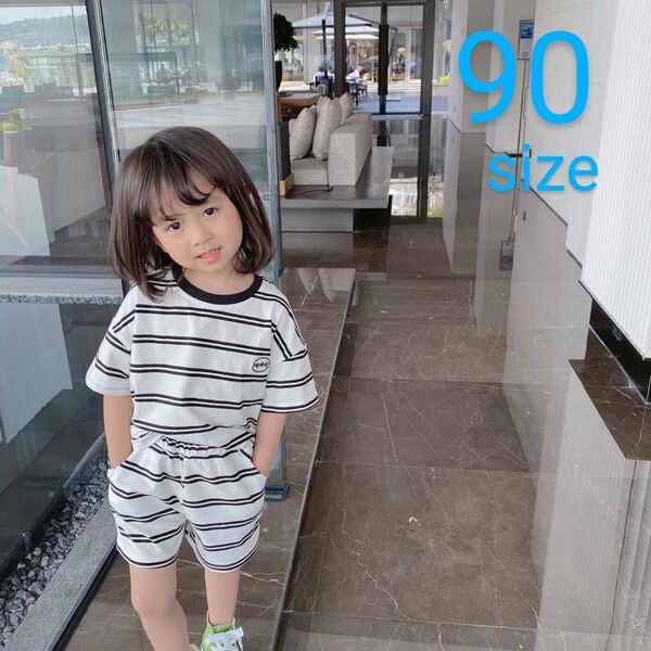 セットアップ 90 キッズ ボーダー 上下セット 半袖Tシャツ ハーフパンツ リンクコーデ
