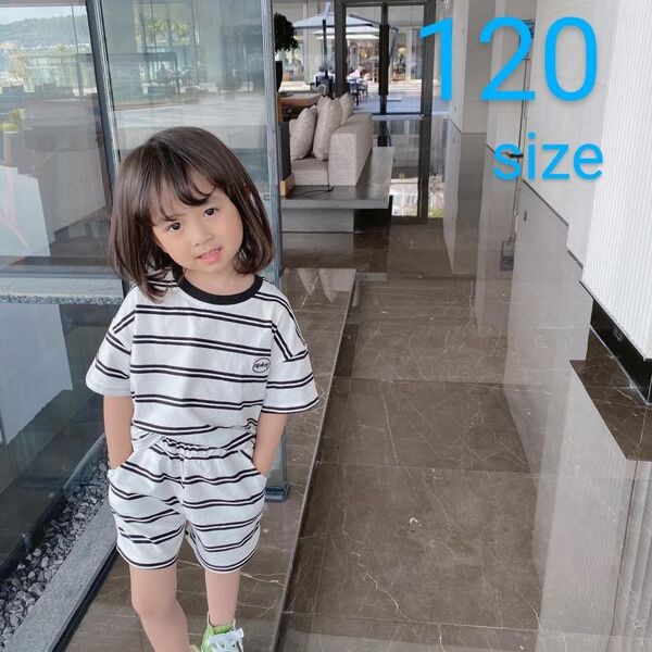 セットアップ 120 キッズ ボーダー 上下セット 半袖Tシャツ ハーフパンツ リンクコーデ