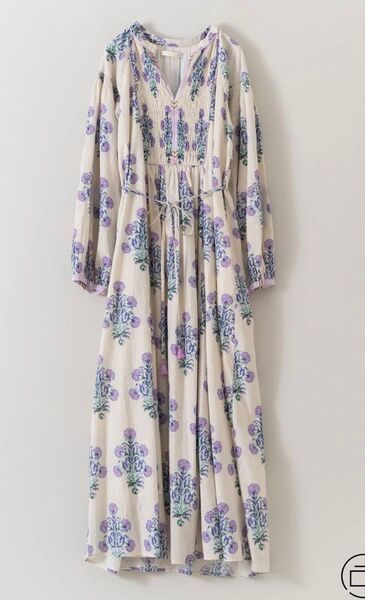 Jacquard Marigold Print Shirring Dress