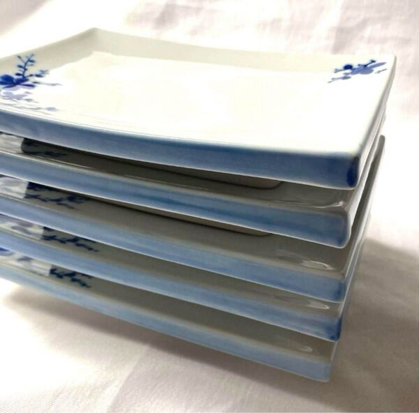 角皿 長方形 長皿 5枚セット 梅柄 刺身皿 焼き魚 天ぷら 和食器 レトロ