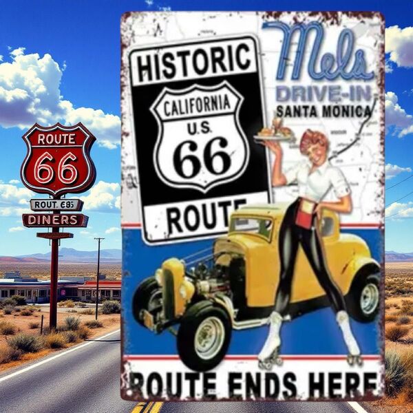 K333 HISTORIC ROUTE66 アメリカン雑貨 ルート66 ブリキ看板 壁飾り GARAGE