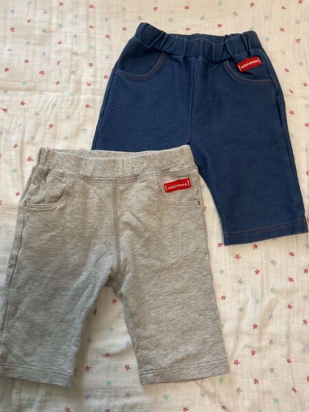 ミキハウス シンプル デイリー ハーフパンツ 子供服 90サイズ 2枚セット デニム グレー キッズ デニムパンツ ブルー