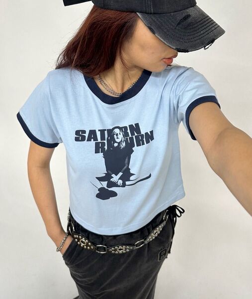 WHO’S WHO gallery シャーロットリンガートップス サックスブルー S 半袖 カットソー tシャツ ショート丈 服