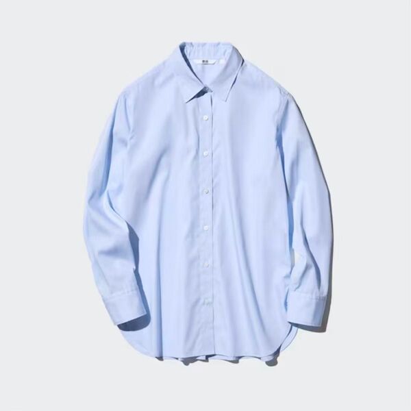UNIQLO コットンシャツ L ブルー 長袖 カッターシャツ 無地 トップス ライトブルー カットソー レディース 服 ユニクロ