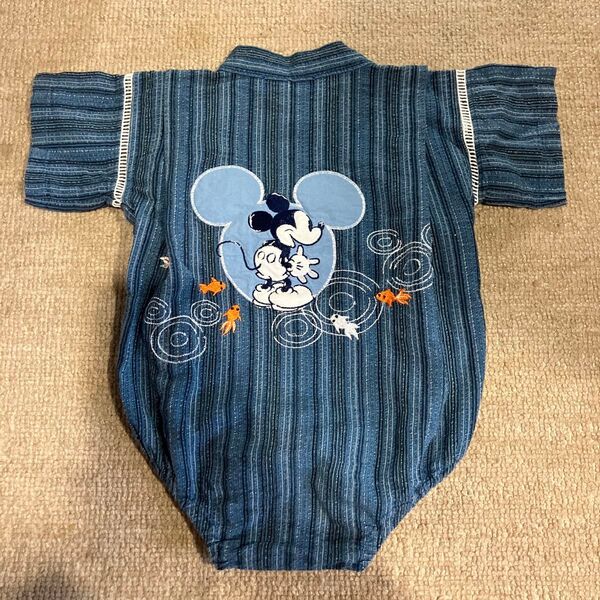 送料無料 Disney baby ミッキー刺繍 ベビー甚平 70ダークブルー