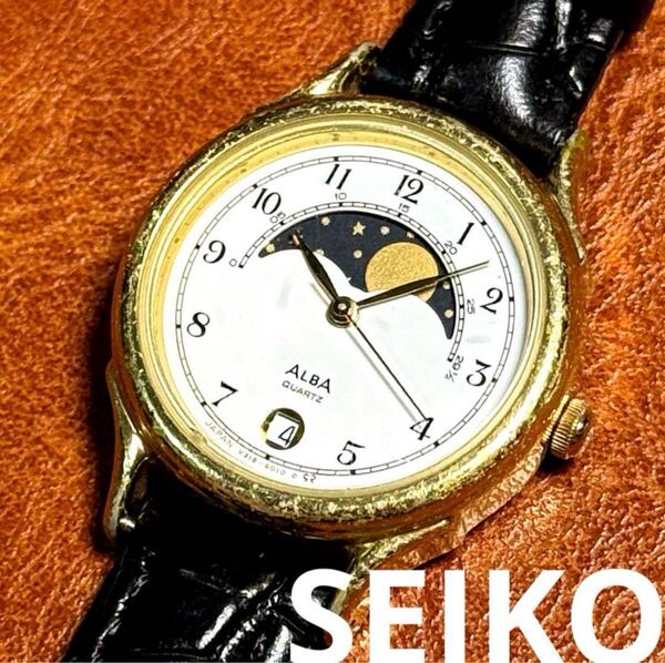 A156希少 稼動品 SEIKO ALBA ムーンフェイズ 80年代ヴィンテージ QZ