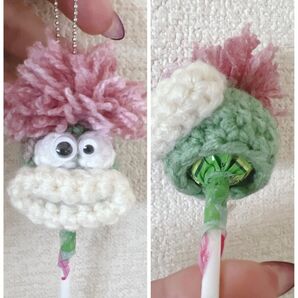 パクパクモンスター/チュッパチャプスカバー/ハンドメイド/かぎ針編み