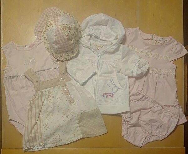 夏物 5点セット 女の子ベビー服 80〜90cm ベビー帽子 48cm ピンク 白 おまとめ品