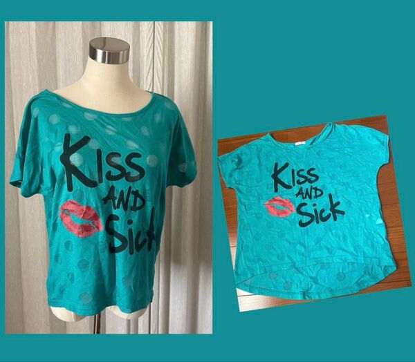 ロゴ入り 半袖 Tシャツ カットソー プルオーバー トップス グリーン ドルマンスリーブシャツ クルーネック