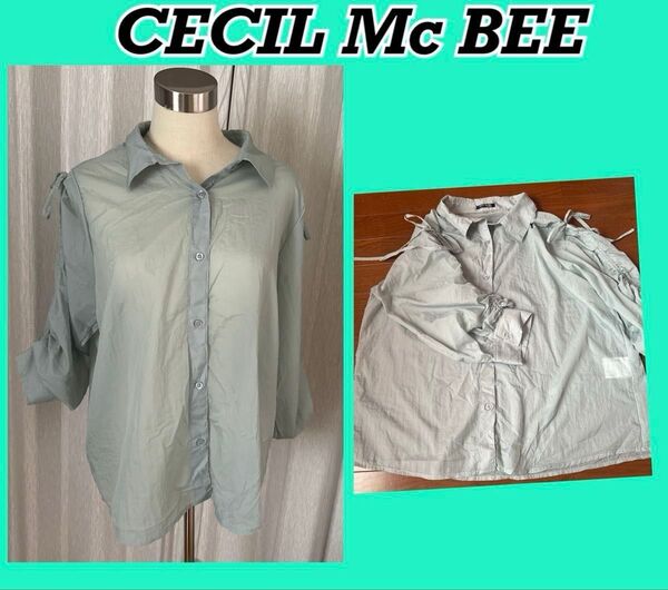 【CECIL Mc BEE セシルマクビー】7分袖シャツ ブラウス トップス シアーシャツ グリーン