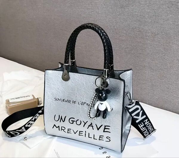 2wayタイプ ハンドバッグ ショルダーバッグ シルバー