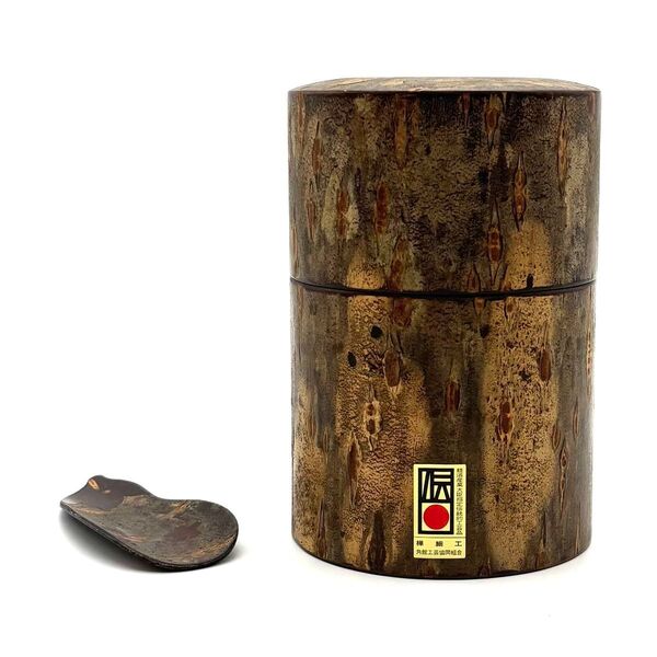 ■樺細工■桜皮細工 総皮 茶筒(茶匙付) /秋田角館 伝統工芸品 茶筒 茶道具 茶入れ