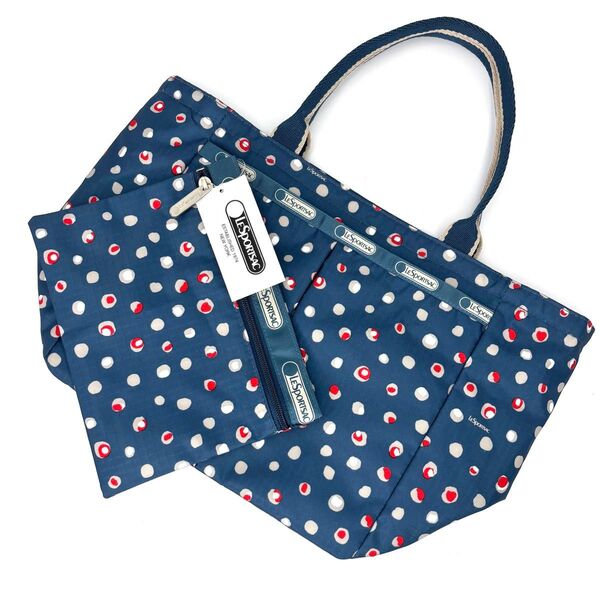 【LeSportsac】レスポートサック トートバッグ ポーチ付 ネイビー/ドット柄