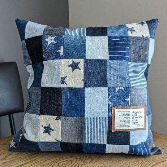 ハンドメイド デニムリメイク クッションカバー 45cm