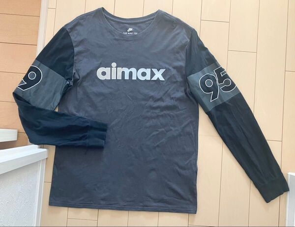 NIKE ナイキ 長袖 Tシャツ L M カットソー air max ロンT グレー 黒 ジム トレーナー 古着 ビンテージ 兼用