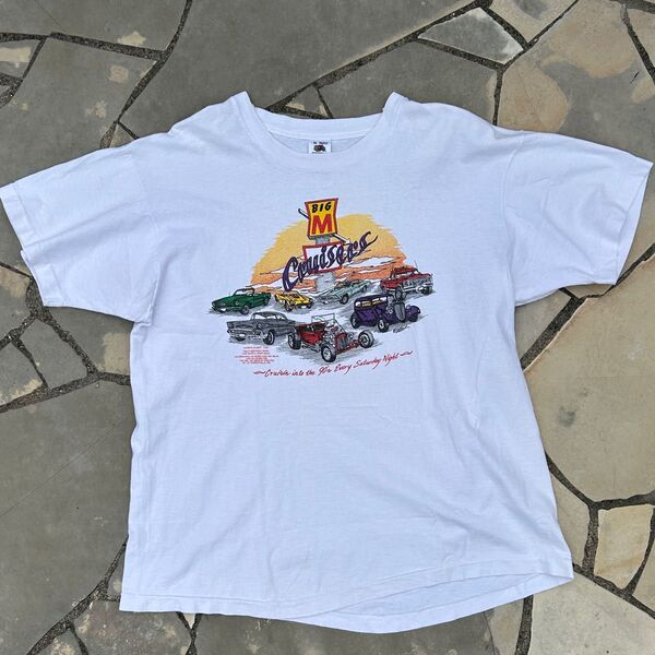 90s Fruit of the loom USA製 シングルステッチ レーサー クラシックカー USA製 tシャツ ビンテージ