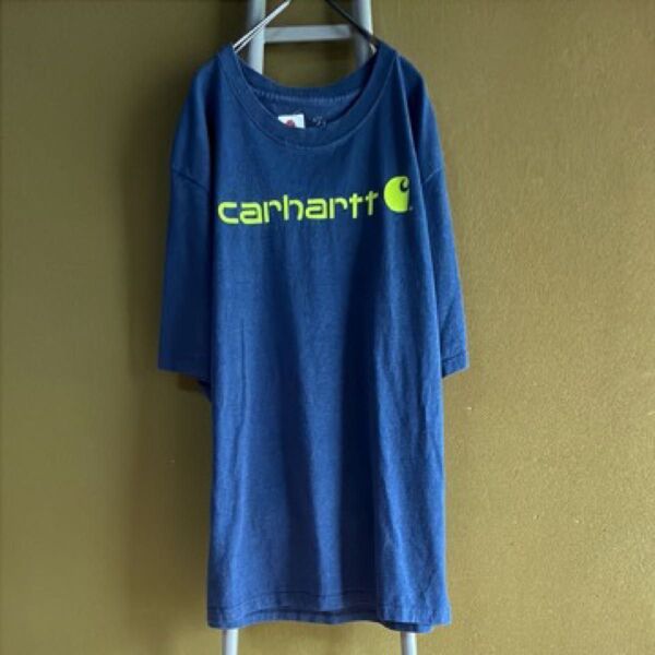 カーハート Carhartt Tシャツ ネイビー ロゴ 古着 90年代 美品