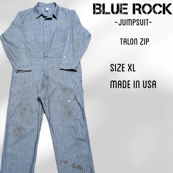 70s USA製 BLUE ROCK つなぎ ジャンプスーツ オールインワン XL ヘリンボーン 作業着 ビンテージ ツナギ