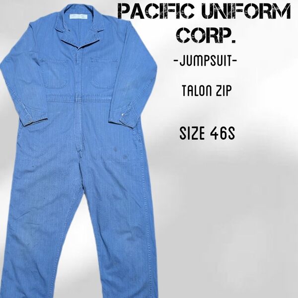 PACIFIC UNIFORM CORP つなぎ ジャンプスーツ オールインワン 46S ヘリンボーン 作業着 ツナギ 古着