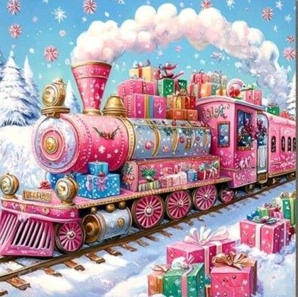 新品ダイヤモンドアート30×30ポップな機関車 可愛い色合い 鉄道 ピンクの機関車 作成キットno.313