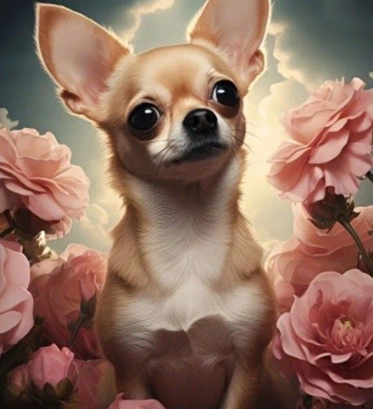 新品ダイヤモンドアート20×20可愛い子犬 チワワと薔薇の花 初心者作成キット no179
