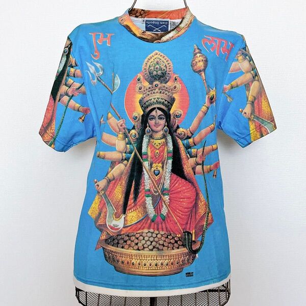 【難あり】インド ドゥルガー グラフィックTシャツ 半袖Tシャツ 個性的 古着 ヴィンテージ vintage