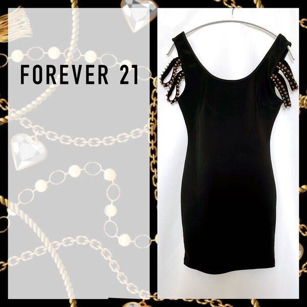Forever21 スタッズ付オープンショルダーワンピース セクシー ミニドレス インポート