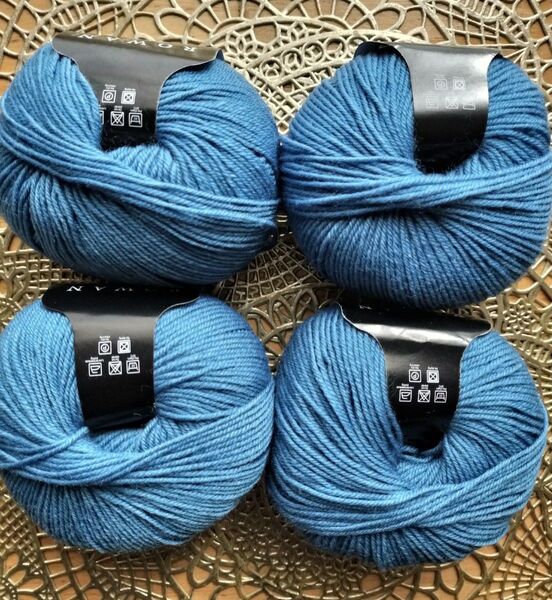 メリノウール毛糸 ブルー4玉セット 200g アルパカ 高級輸入糸 純毛中細 50g×4