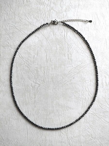 ブラックスピネル アジャスター付ネックレス 約42cm(カニカン含む) アジャスター5cm スピネルビーズ約2.7mm前後