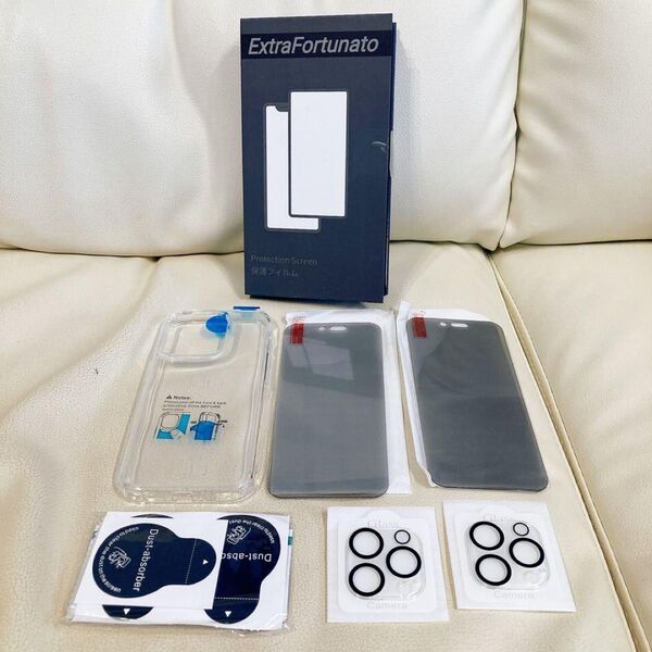 ケース付き 2枚+2枚 iPhone15Pro ガラスフィルム カメラフィルム