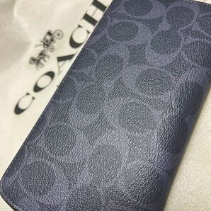 COACH コーチ 長財布 グレーブラック ネイビー 長財布 ラウンドファスナー コーチ F58112 QBDEN