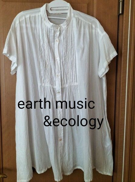 earth music&ecology レディース フリーサイズ 半袖 チュニックブラウス ホワイト 白他サイト