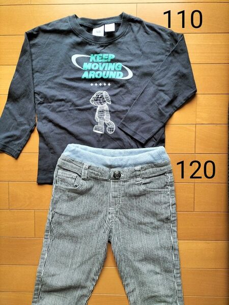 ZARA 110 長袖Tシャツ、しまむら 長ズボン 120 ボーダー ストライプ