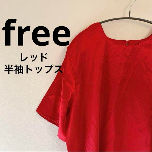 フリー/ 赤 半袖シャツ カットソー レッド Tシャツ トップス ブラウス