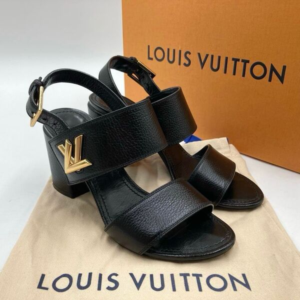 LOUIS VUITTON ヒールサンダル 23cm ブラック ルイヴィトン 靴