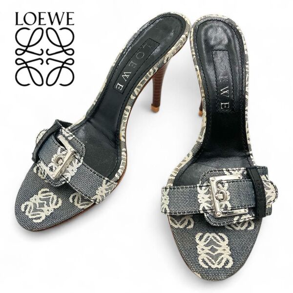 LOEWE ロエベ サンダル 24.5cm デニム地 ホワイト ネイビー