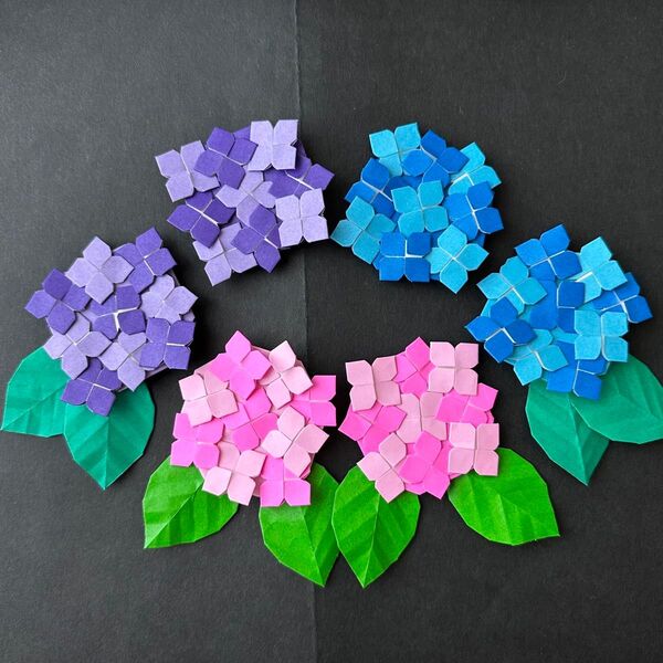 保育壁面 6月 紫陽花 梅雨 手作り折り紙 ハンドメイド 製作材料 壁面飾り 掲示板などに