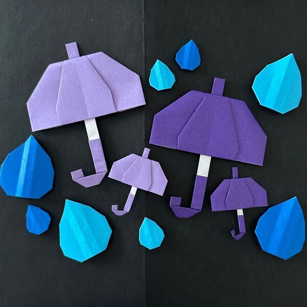 保育壁面 雨 梅雨 6月 7月 手作り折り紙 ハンドメイド 製作材料 保育園 幼稚園 図書館 児童館 施設 デイサービス